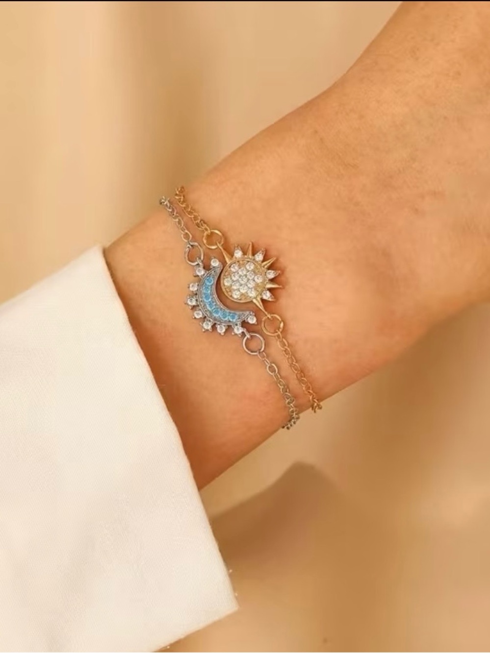 Sun & Moon Blue Sapphire and Cubic Zirconia Bracelet - Gold & Silver NWT